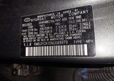 2022 Hyundai Tucson Hybrid Sel Convenience z USA, uszkodzony, nr VIN KM8JFCA10NU049979